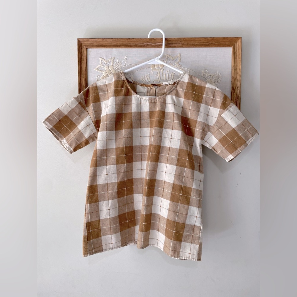 Roolee mustard plaid gingham buffalo checked button back cotton linen fall